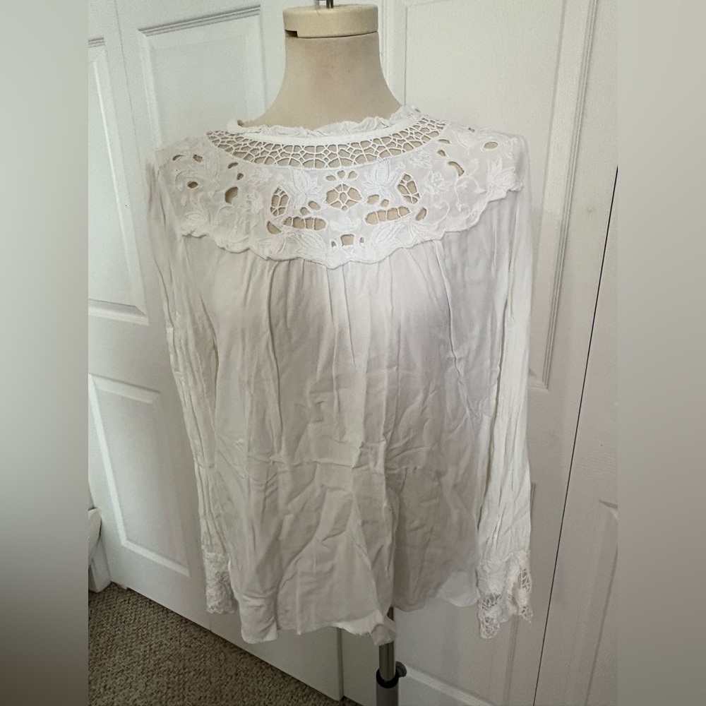 LOFT White Blouse with Lace Detail